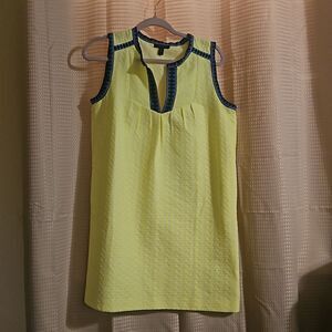 J Crew Neon Yellow and Deep Blue Geometric Print Midi Sheath Dress Size 8P